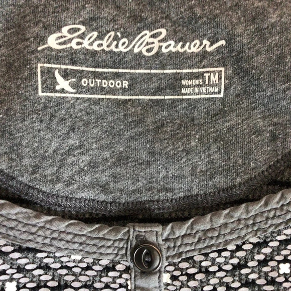 Eddie Bauer Gray Black Striped Long Sleeve Thermal Top - Size TM (Tall Medium) - Picture 5 of 6